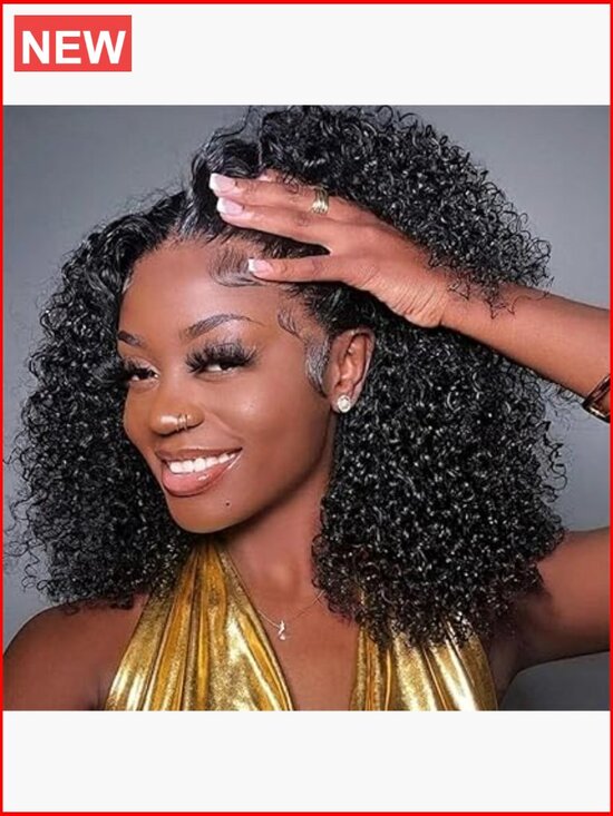 100% Human Hair 13x6 HD Lace Front Wig Deep Wave Bob Short Curly Wet and Wavy